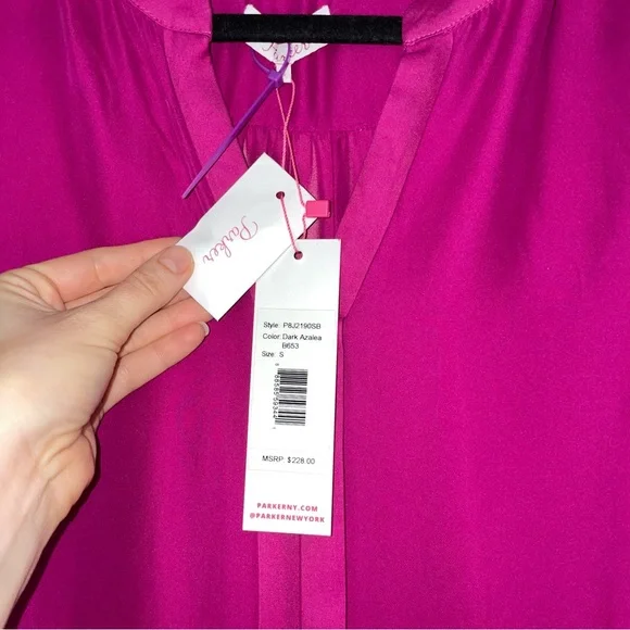 NWT Parker Sz Small Silk Fuchsia Pink Blend Blouse $228 - Picture 4 of 5